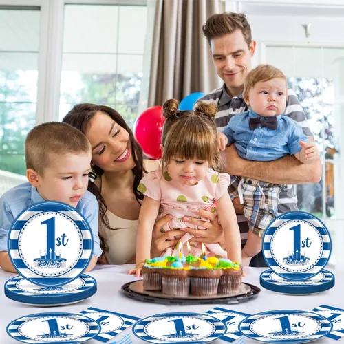 Miniatura 8 de 96 piezas de suministros para fiesta de primer cumpleaños de bebé, platos de papel para primer cumpleaños de niño, servilletas, decoración de fiesta