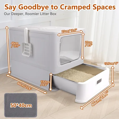 Miniatura 2 de Cajas de arena para gatos de acero inoxidable cerradas, caja de arena plegable grande con tapa, caja de arena para gatos de acero inoxidable
