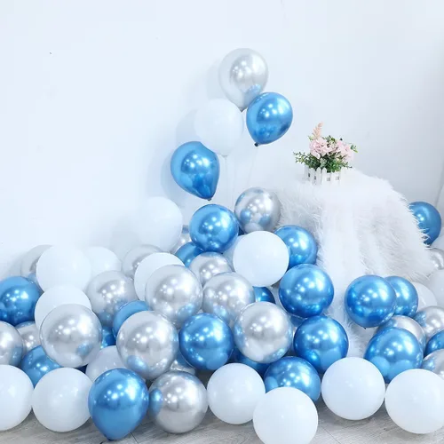 Miniatura 7 de Kit de arco de guirnalda de globos de copo de nieve azul - Globo de copo de nieve con globos de látex plateado azul blanco para el país