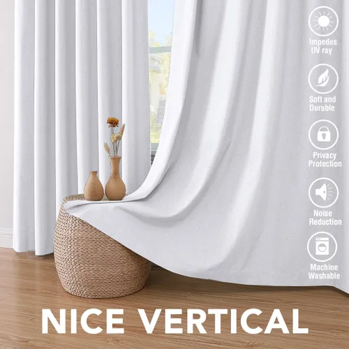 Miniatura 7 de H.VERSAILTEX Cortinas Opacas de Lino de 63 Pulgadas de Largo, 100% Opacas, con Aislamiento Térmico, con Aspecto de Lino Texturizado, Cortinas Blanco