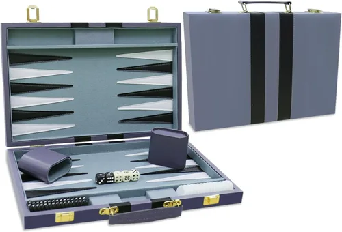 Miniatura 13 de Juego de Backgammon - Juego de mesa clásico con funda de cuero de primera calidad - Juego de estrategia de viaje portátil de backgammon para adultos
