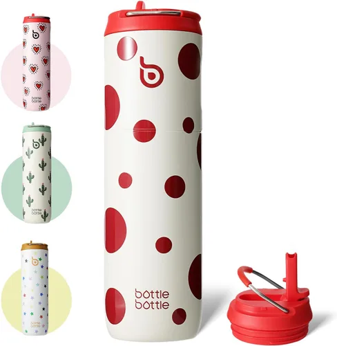 Miniatura 26 de BOTTLE BOTTLE Botella de agua aislada de 24 onzas con tapa de popote y asa para deportes, viajes, gimnasio, botellas de agua de acero inoxidable