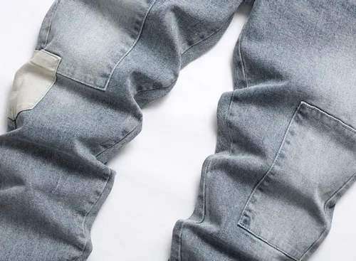 Miniatura 3 de FREDD MARSHALL Pantalones de mezclilla lavados estilo motociclista estilo hip hop, rasgados, desgastados, rasgados, desgastados, para hombre