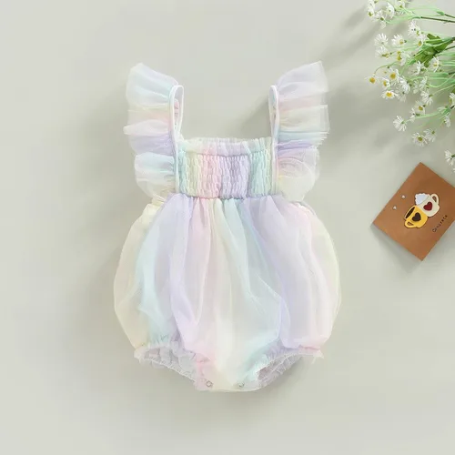 Miniatura 2 de Sasaerucure Traje de verano para bebé niña, sin mangas, mameluco de encaje tutú, mameluco de una pieza con volantes