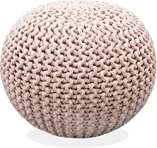 FRELISH DECOR Puf redondo otomano tejido a mano, 100% algodón, puf reposapiés de punto - saco de frijoles tejido - silla de piso para sala de estar