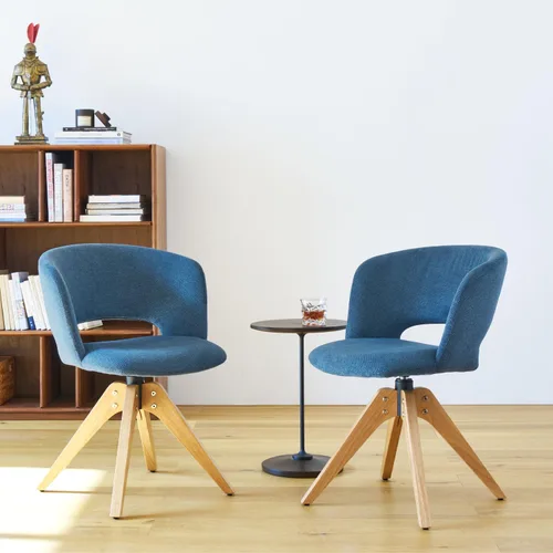Miniatura 6 de GrandNoor Silla giratoria moderna de mediados de siglo con patas de madera maciza, silla de escritorio de oficina en casa, sin ruedas, silla de Azul