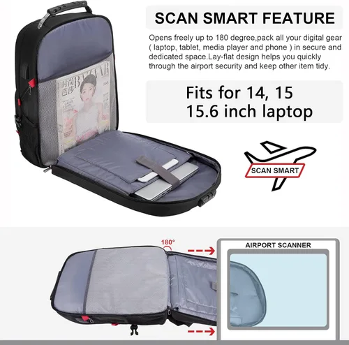 Miniatura 6 de Mochila grande de viaje y para laptop, es impermeable, antirrobo, con cerradura y puerto de carga USB, para negocios, hombres, mujeres, escuela