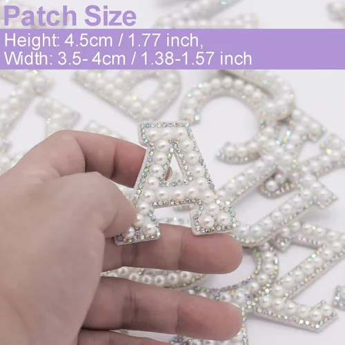 Miniatura 2 de Parche de letras A-Z para planchar con diamantes de imitación brillantes de perlas del alfabeto inglés, parche de costura para vestido de novia