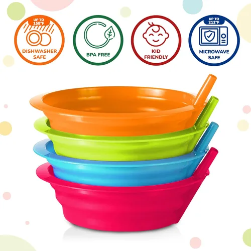 Miniatura 2 de PLASKIDY Cuencos de cereales para niños con pajitas – Juego de 6 cuencos de plástico con pajita para niños, sin BPA, aptos para lavavajillas