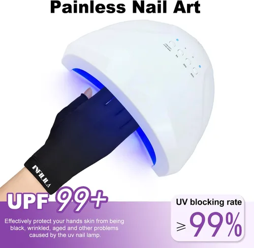 Miniatura 2 de NXJ INFILILA UV Gloves for Nails, Anti UV Light Gloves for Gel Nail Lamp, Professional UPF 99+ Protection for Women Negro