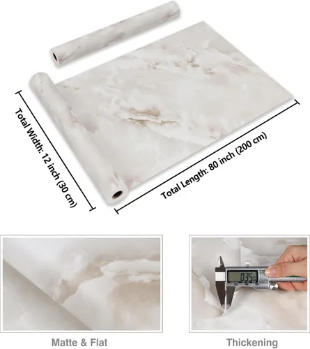 Miniatura 8 de CRE8TIVE Papel de contacto de mármol beige nublado para encimeras, armarios, impermeable, 12 x 80 pulgadas, papel tapiz de mármol blanco crema mate