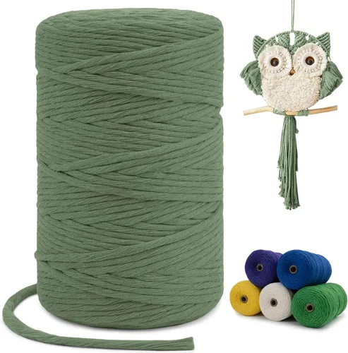 Miniatura 36 de Cuerda de macramé de una sola hebra de 0.197 in x 110 yardas, cuerda de macramé de algodón natural de 0.197 in, cuerda de algodón grueso para colgar