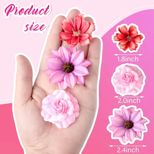 Miniatura 2 de Hoteam 100 cabezas de flores artificiales decorativas, pequeñas artesanías florales sintéticas, mini margaritas y ciruelas para bodas, pasteles, Día
