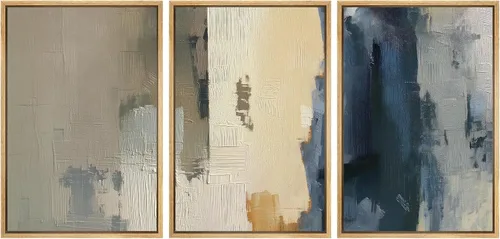 Miniatura 298 de SIGNWIN Lienzo enmarcado para pared, arte con pinceladas de flujo neutro en tonos beige abstractos, ilustraciones, arte moderno, decorativo