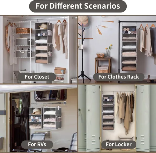 Miniatura 5 de StorageWorks Organizadores de Armario Jumbo de 6 Estantes, Dos Estantes Colgantes Separables de 3 Estantes para Armario, 13" P x 15" A x 48 ¼" Al