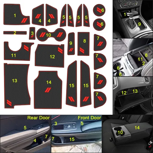 Miniatura 6 de Se ajusta a los accesorios Dodge Charger 2015-2023, juego de 26 piezas de soporte para portavasos, revestimiento de palanca de cambios de consola