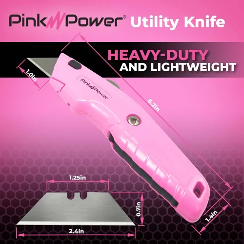 Miniatura 5 de Pink Power Cortador de cajas retráctil, cuchillo de utilidad rosa para alfombra, lindo cuchillo cortador de caja resistente con 3 cuchillas