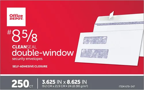 Miniatura 4 de Office Depot Sobres de doble ventana, #8 5/8 pulgadas (3 5/8 pulgadas x 8 5/8 pulgadas), blanco, autoadhesivo, caja de 250, 77159