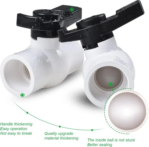 Miniatura 2 de Válvula de bola de PVC de 1-1/2 pulgadas (paquete de 2), válvula de cierre con mango fácil de girar y excelente, clasificado en 150 PSI, enchufe