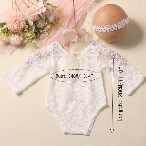 Miniatura 3 de Ylsteed Trajes de fotografía para recién nacidos, accesorios de fotografía de encaje, mameluco de encaje para sesión de fotos de bebé recién nacido