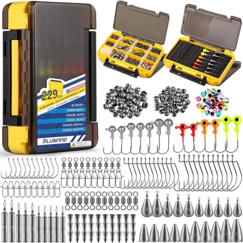 Miniatura 12 de PLUSINNO 253/387pcs Fishing Gear Accessories Kit, Fishing Tackle Box with Tackle Included, Fishing Hooks, Fishing Weights Sinkers, Spinner Blade