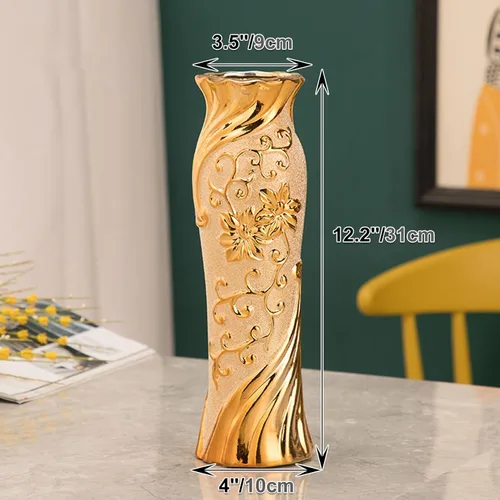 Miniatura 6 de Jarrón de cerámica abierto dorado para decoración del hogar, centro de mesa, florero creativo contemporáneo para boda, inauguración de la casa