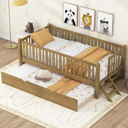 Miniatura 23 de Bellemave Estructura de cama tamaño completo con barandillas de protección y cajones de almacenamiento, camas infantiles de madera estilo Montessori
