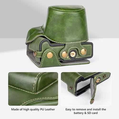 Miniatura 2 de MUZIRI KINOKOO Funda Protectora para Cámara Canon EOS R50/R100 y Lente 18-45mm, de Cuero PU EOSR50 R100 Incluyendo Media Funda, Tapa Abatible, Verde