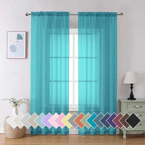 Miniatura 125 de Aiyufeng 2 paneles de cenefa transparente negra de 14 pulgadas de largo, cortinas cortas negras transparentes para dormitorio, cortinas de cocina