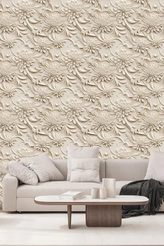Miniatura 2 de Papel tapiz floral 3D para despegar y pegar, efecto visual 3D, 17.7"x78.7" pulgadas, autoadhesivo, extraíble, flor marrón amarillento, papel tapiz