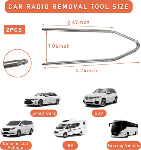 Miniatura 2 de Dickno 2 piezas de herramienta para quitar radio de coche, kit de herramienta de liberación de estéreo auto de acero inoxidable en forma de V