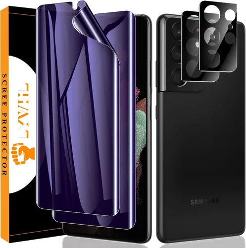 Miniatura 13 de LYWHL [Paquete de 2+2] Protector de pantalla para Samsung Galaxy S22 Ultra [Compatible con identificación por huella dactilar] Protección antiluz