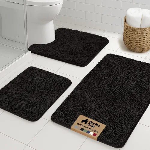 Miniatura 55 de GORILLA GRIP - Juegos de alfombras de baño, juego de 2 alfombras de chenilla suave, alfombra base para inodoro y alfombra de 30 x 20, alfombras Negro