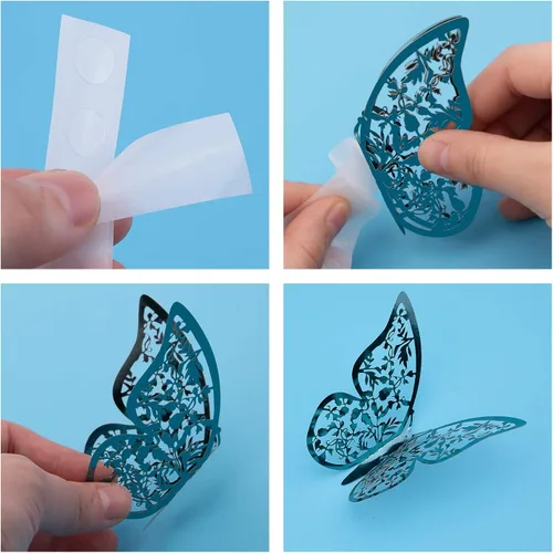 Miniatura 3 de AIEX 24 adornos de mariposa 3D con 3 tamaños diferentes (índigo)