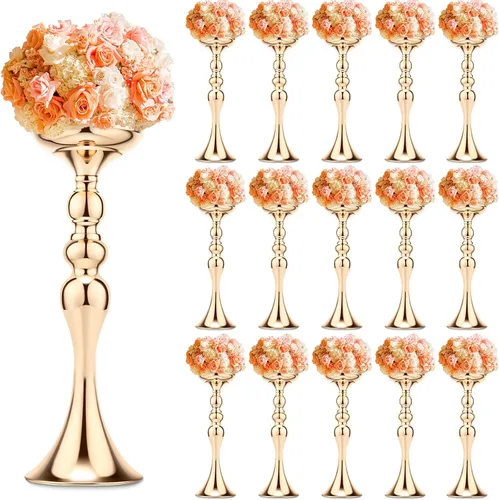 Miniatura 12 de Sadnyy 16 piezas de metal para arreglos florales, soporte de metal para centro de mesa de boda, decoración de mesa alta, florero para bodas, Dorado