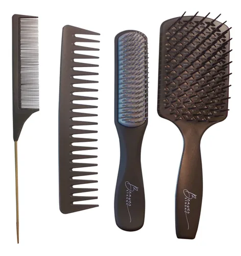 Juego de 4 cepillos y peines desenredantes para hombres y mujeres, ideal para cabello húmedo, seco o rizado (negro)