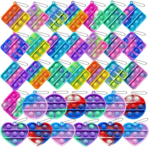 Miniatura 9 de 120 piezas de juguetes sensoriales de burbujas para apretar, mini llavero para aliviar la ansiedad y el estrés, premio de silicona a granel