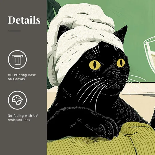 Miniatura 5 de Arte de Pared de Lienzo de Gato Negro Divertido para Baño, Lindo Estampado de Animales para Cuarto de Baño Inodoro Leyendo Periódico Humor
