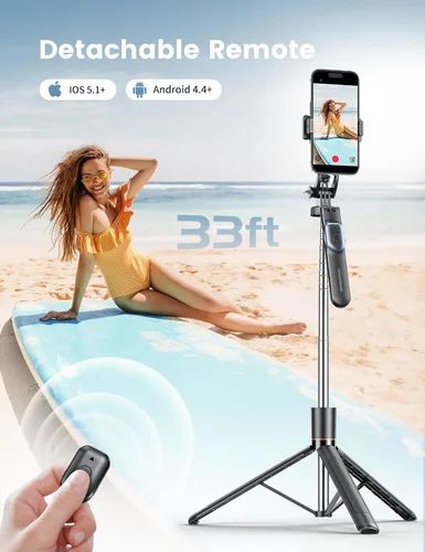 Miniatura 5 de Trípode para selfie stick de 67 pulgadas con luz, soporte de teléfono básico para iPhone y Samsung, trípode extensible todo en uno con control