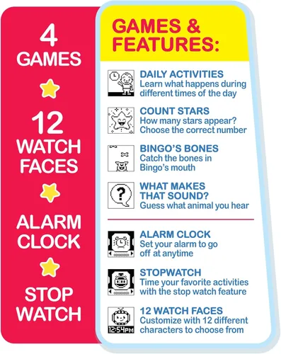 Miniatura 6 de Reloj inteligente de aprendizaje CoComelon JJ's para niños con 3 juegos educativos, reloj de alarma y cronómetro, juguetes para niños a partir de 3