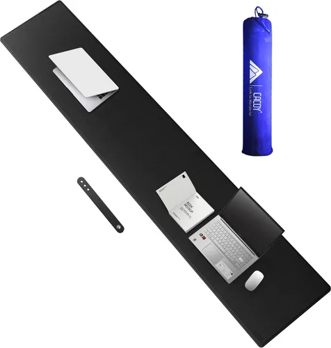 Miniatura 46 de Cacoy Tapete de escritorio de cuero, 70.8 x 24 pulgadas, tamaño mega, extendido, tapete de escritorio profesional para escritorio completo, Negro
