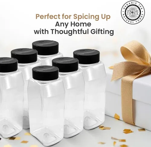 Miniatura 8 de Pride Of India Tarros grandes de plástico transparente para especias con tapa de tamiz doble, sin BPA de grado alimenticio, fabricados en Estados