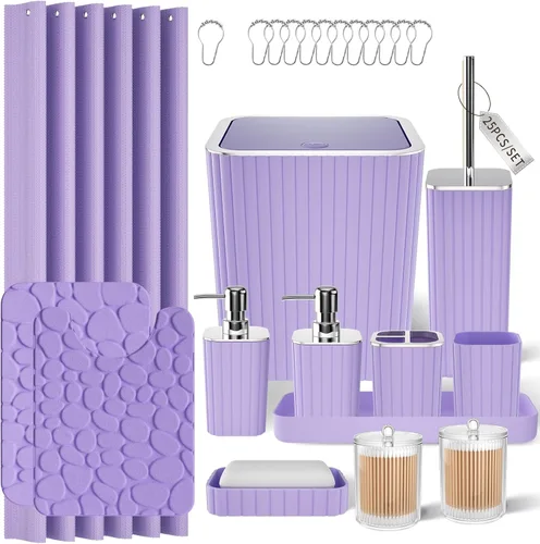 Miniatura 82 de XLHOMO Bathroom Set- 25PC Beige Bathroom Set, Bathroom Set with Shower Curtain and Rugs, Beige Shower Curtain Set, Toilet Brush, Bathroom Trash Can
