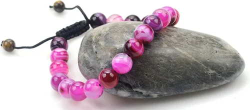 Miniatura 2 de Pulsera de piedras preciosas de ágata de Botswana, cuentas redondas, color magenta, ajustable, rosa, 7 "- 8 pulgadas de longitud, unisex