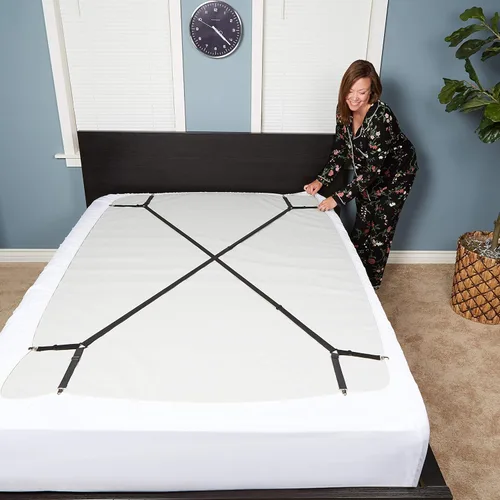 Miniatura 4 de FeelAtHome Correas de soporte de sábanas entrecruzadas – Las sábanas se mantienen con tirantes para mantener la sábana ajustada/plana en su lugar