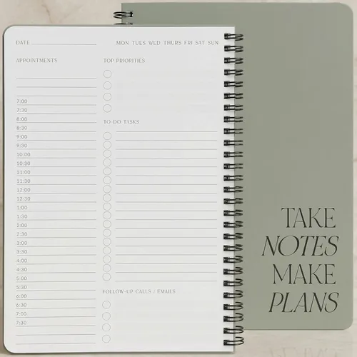 Hermoso Planificador Diario y Cuaderno con Horario por Horas - Bloc de Notas Estético en Espiral para Lista de Tareas para Organizar Fácilmente tus