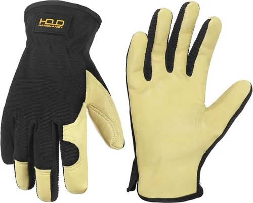 Miniatura 20 de HANDLANDY Guantes de jardinería de cuero para hombre, guantes de trabajo utilitarios para mecánicos, construcción, conductor