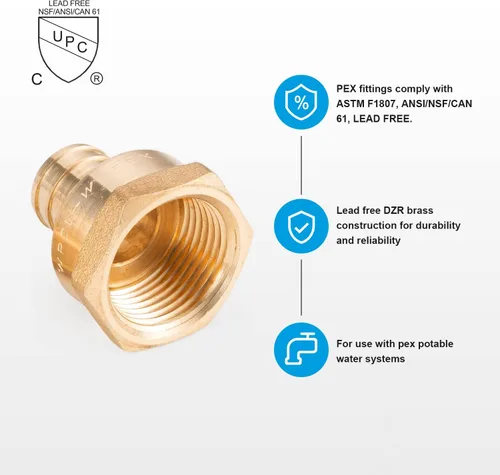 Miniatura 3 de (5 unidades) Adaptador de rosca NPT hembra de 3/4 pulgadas PEX x 3/4 pulgadas F1807, conector de engarce de latón LF para tubería PEX-b