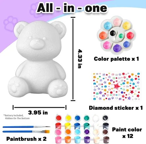 Miniatura 2 de FUNZBO Kit de lámpara para pintar tu propio oso – Suministros de arte y manualidades, kits de pintura para niños y adolescentes, juguete de luz