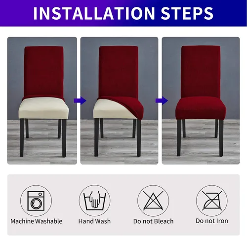 Miniatura 7 de Juego de 6 fundas elásticas para sillas de comedor, fundas removibles y lavables para sillas de comedor, fundas de asiento para sillas de comedor